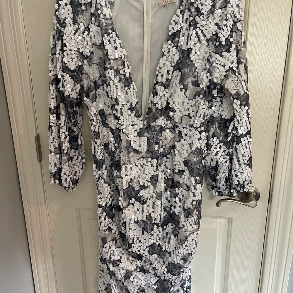 Vegas Baby! Fun Elegant Sequin Party Dress 14 with Deep V and Draped Panels - Picture 10 of 16